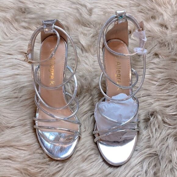 Allegra K Silver Open Toe Ankle Strappy Stiletto Heel Sandals Holiday Party Shoe - Picture 3 of 15